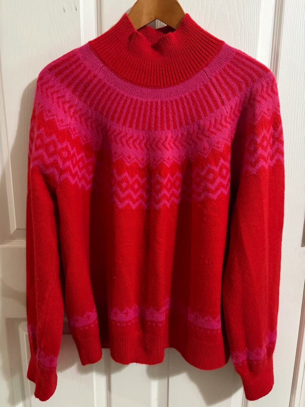 Ann Taylor Red and Pink Patterned Cowl Turtleneck Sweater